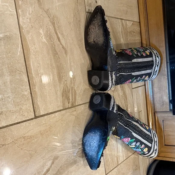 Double D Ranch Black Floral Embroidered Heeled Boots - Picture 3 of 5